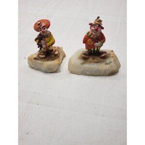 Lot of 2 Vtg Ron Lee Bowing Clown & Clown w/ Puppy on Quartz Sculpture Figures